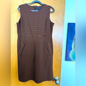 Lands' End Black and Brownish Orange Striped Dress